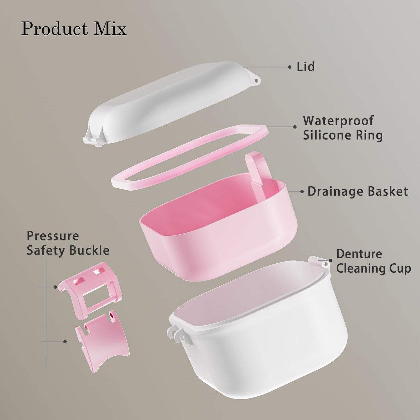 BVN Leak-Proof Denture Case – Pink & White Denture Cup for Soaking