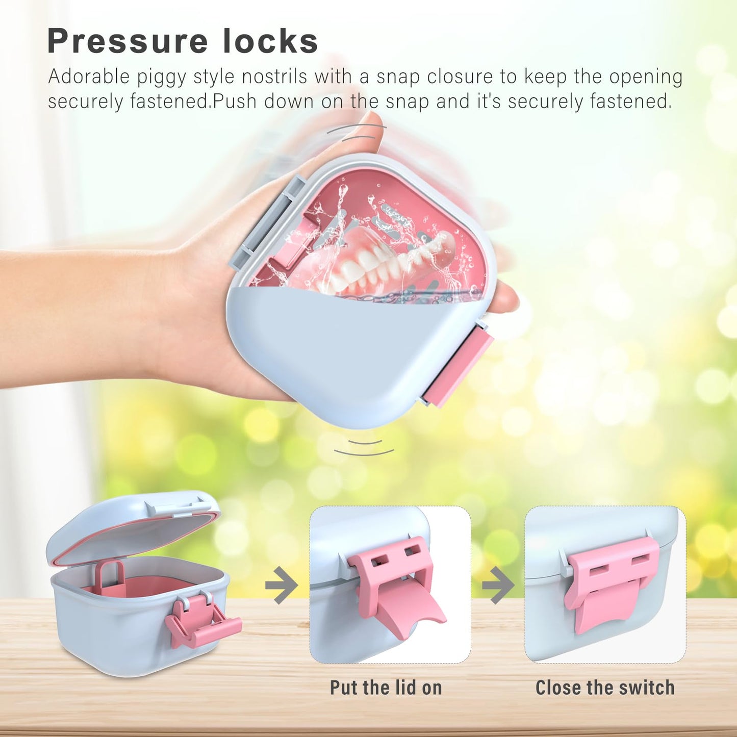 BVN Leak-Proof Denture Case – Pink & White Denture Cup for Soaking