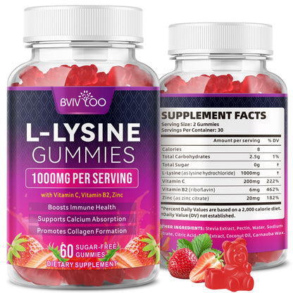 BVIVLOO L-Lysine 1000mg Gummies – Immune Support, Skin Health | Vegan, Sugar-Free