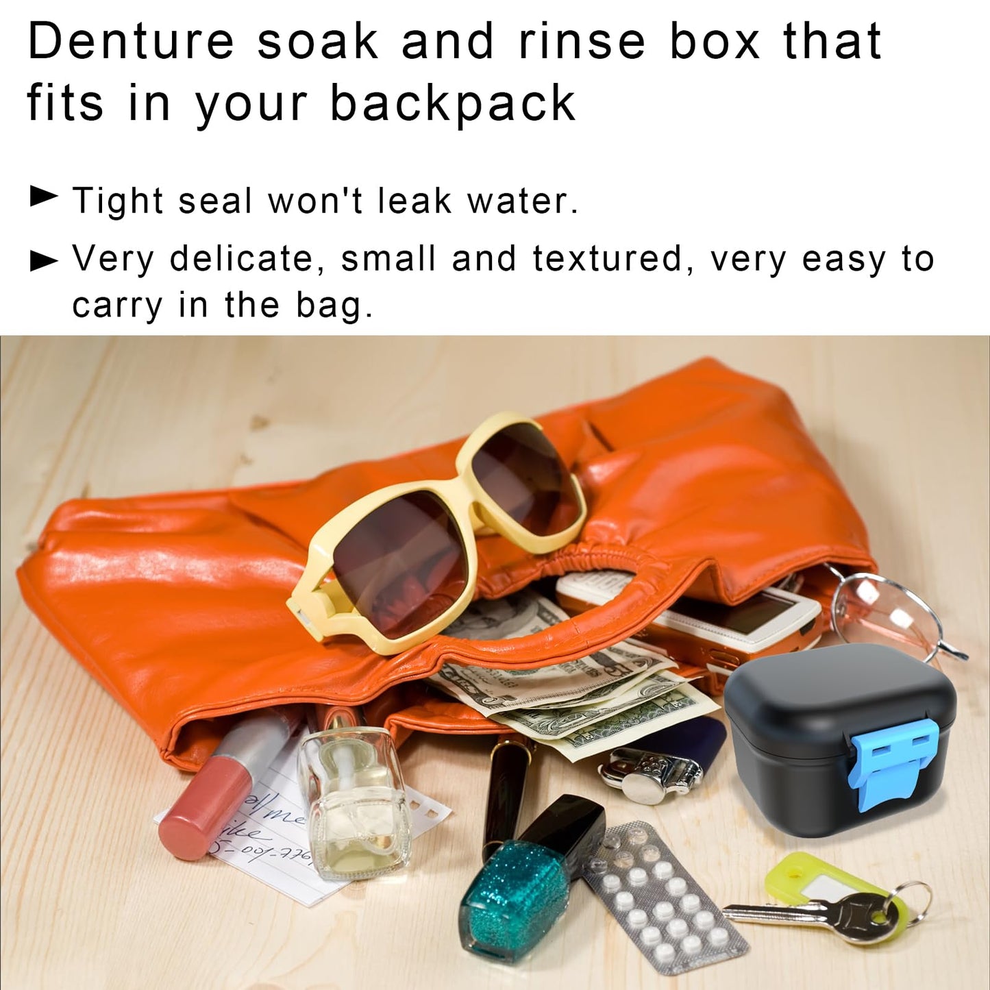BVN Leak-Proof Denture Case | Black and Bule Denture Cup & Retainer Cleaning Case