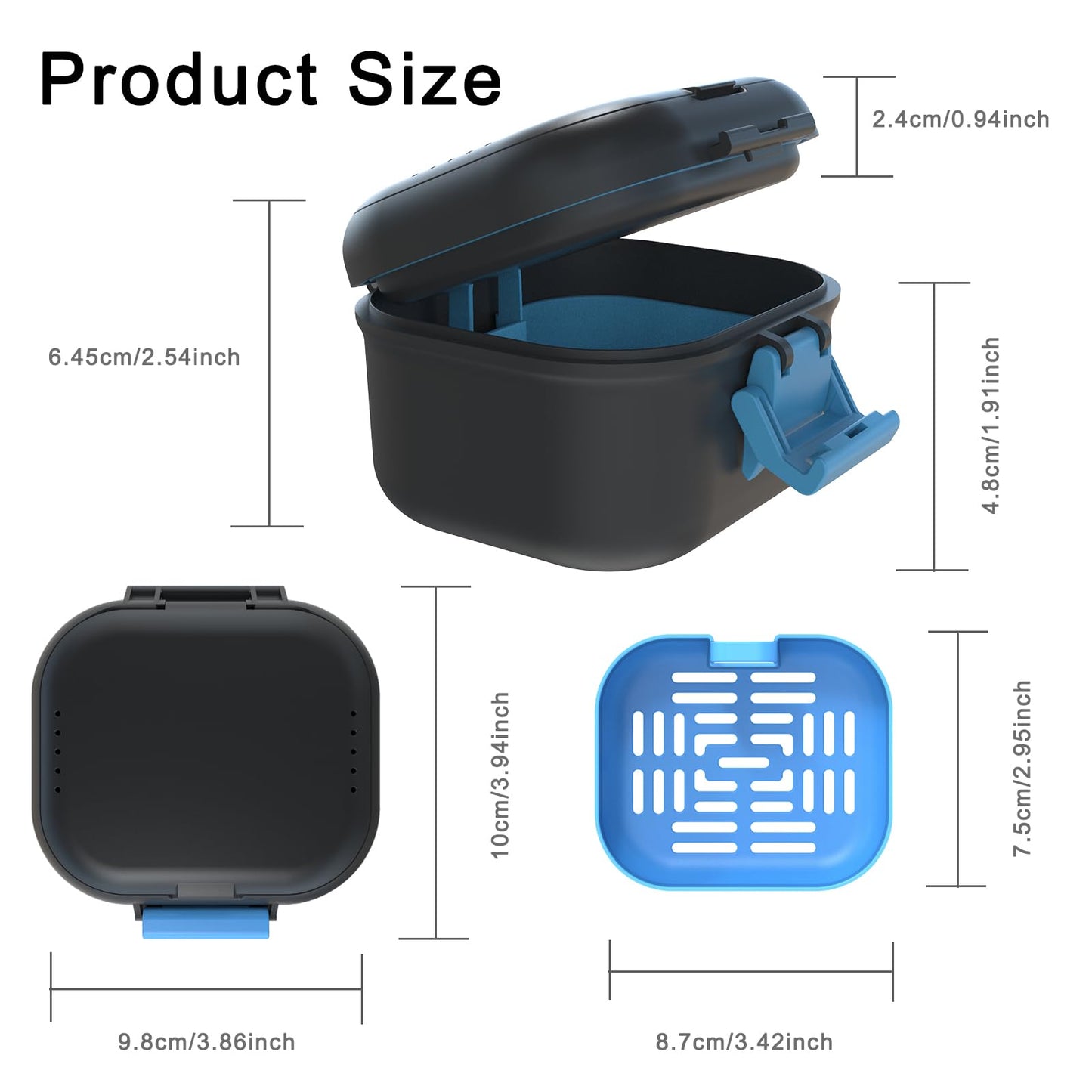 BVN Leakproof Denture Cup - Upgraded Carrying Storage (Black/Blue)