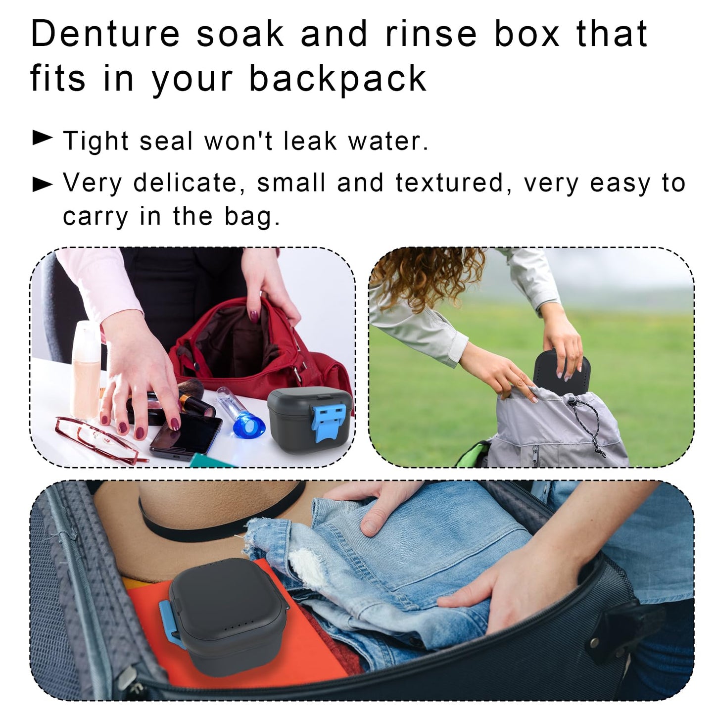 BVN Leakproof Denture Cup - Upgraded Carrying Storage (Black/Blue)