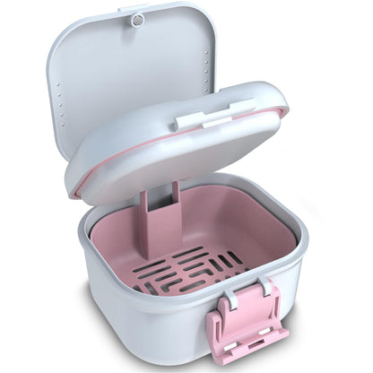 BVN Leakproof Denture Cup – Upgraded Carrying Storage & Travel Case (White/Pink)