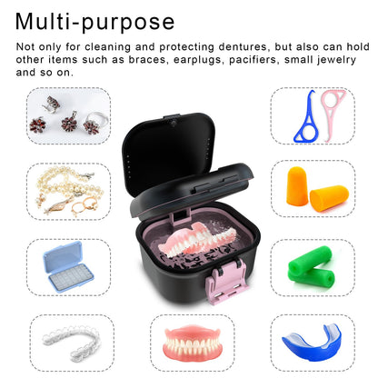 BVN Leakproof Denture Cup with Magnetic Organizer – Black & Pink