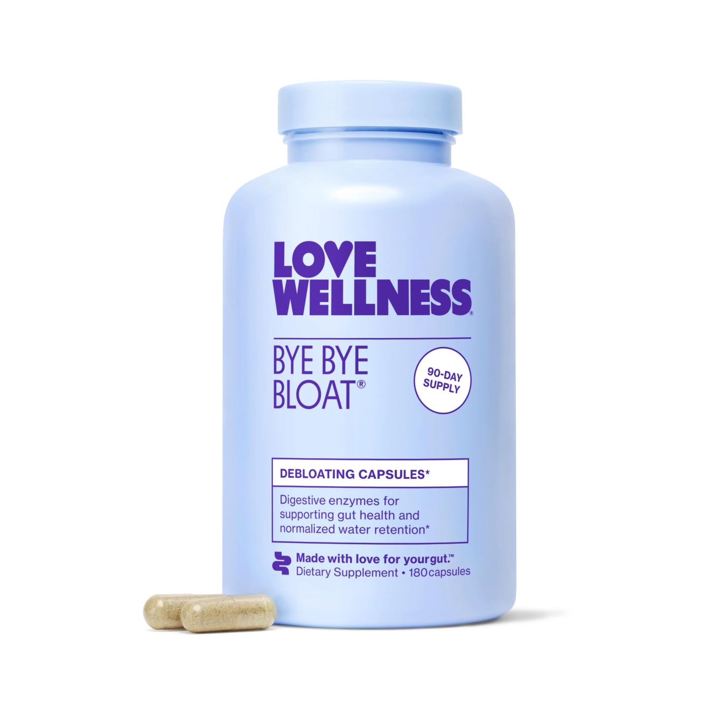 Love Wellness Bye Bye Bloat Digestive Enzymes | Bloating Relief for Women | 180 Count