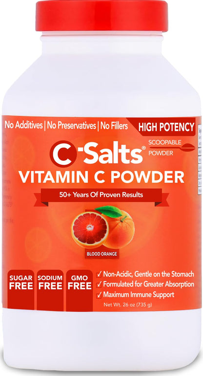 C-Salts Vitamin C Powder - Buffered Ascorbic Acid, Blood Orange, 26 oz | Immune Support (Sugar-Free, Vegan)