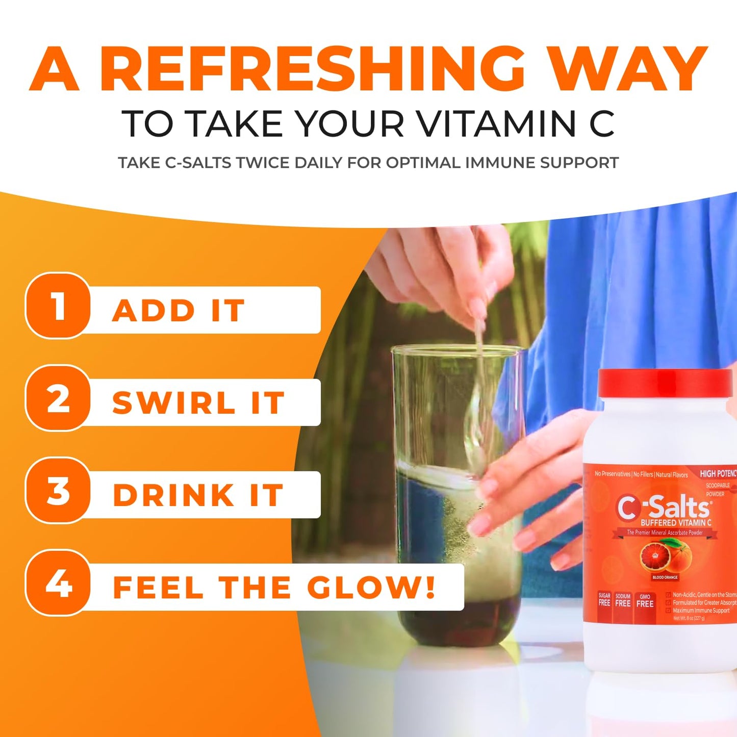 C-Salts Vitamin C Powder - Buffered Ascorbic Acid, Blood Orange, 26 oz | Immune Support (Sugar-Free, Vegan)