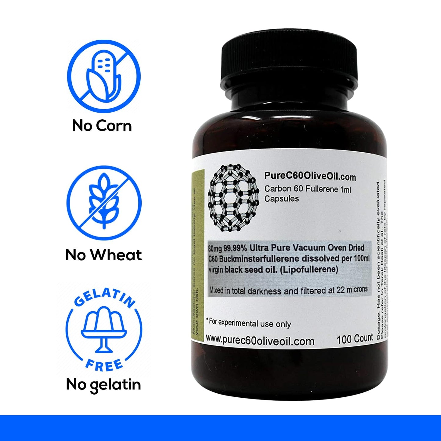 C60 Organic Black Seed Oil Capsules 80mg - 99.99% Pure, Food Grade