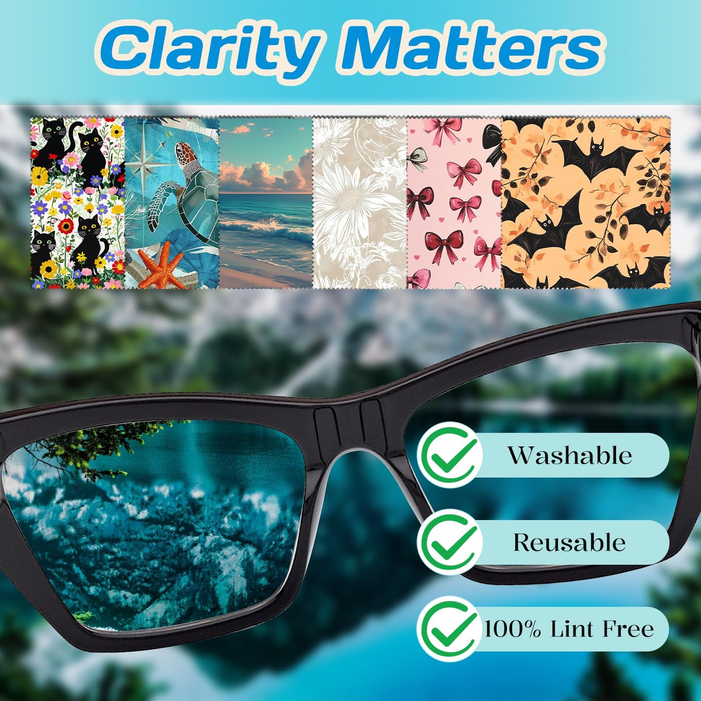 Cabreche 6 PCS Glasses Cleaning Cloths – Microfiber Eyeglass Wipes (6.3 x 6.3 in) – Beach Sea Turtle