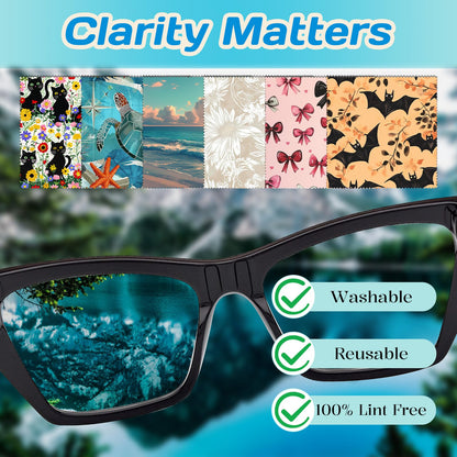 Cabreche 6 PCS Glasses Cleaning Cloths – Microfiber Eyeglass Wipes (6.3 x 6.3 in) – Beach Sea Turtle