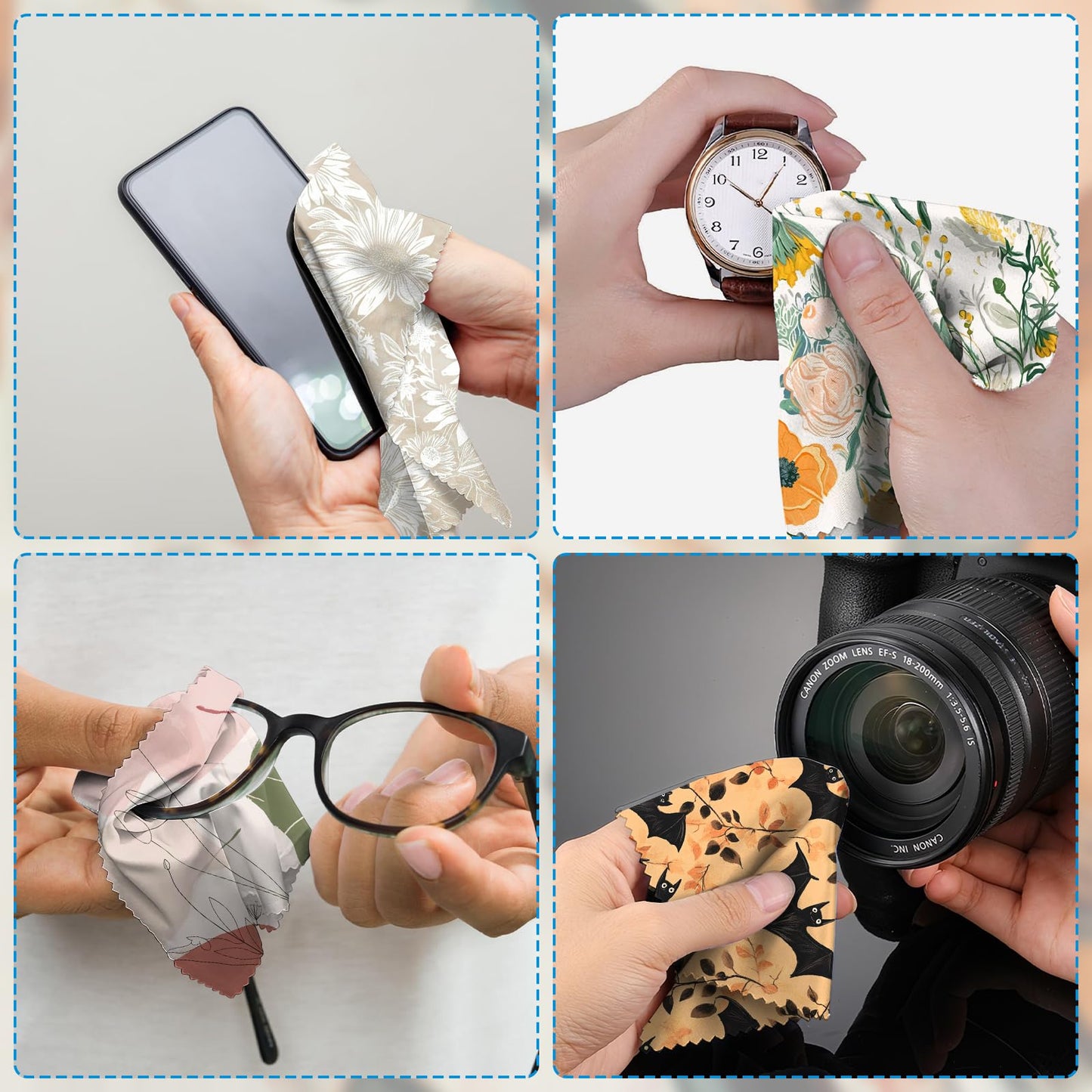 Cabreche 6 PCS Glasses Cleaning Cloths – Microfiber Eyeglass Lens Wipes (6.3 x 6.3 in) Floral