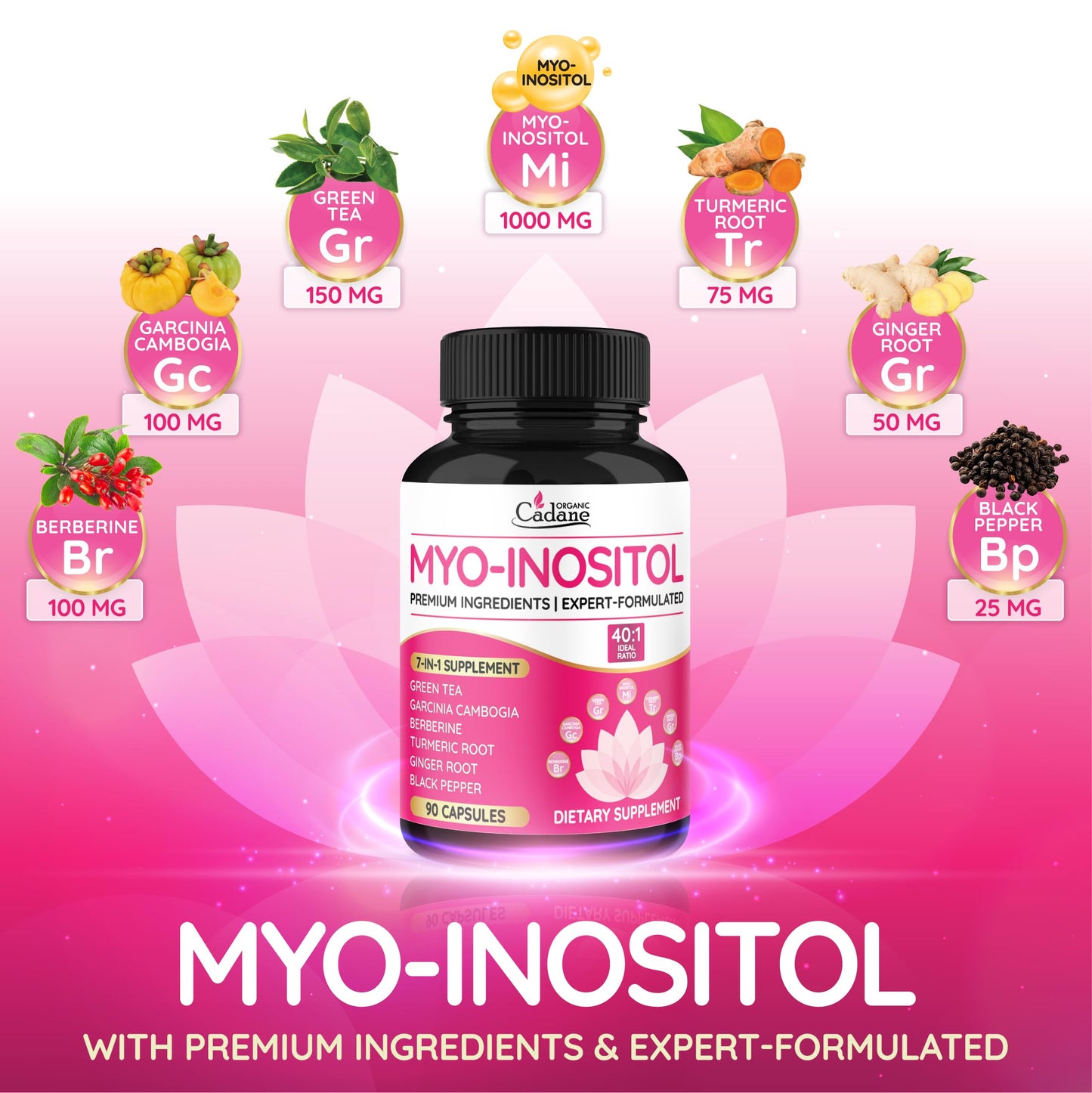 Cadane Organic Myo-Inositol & Green Tea Capsules – 90 Vegan, Non-GMO