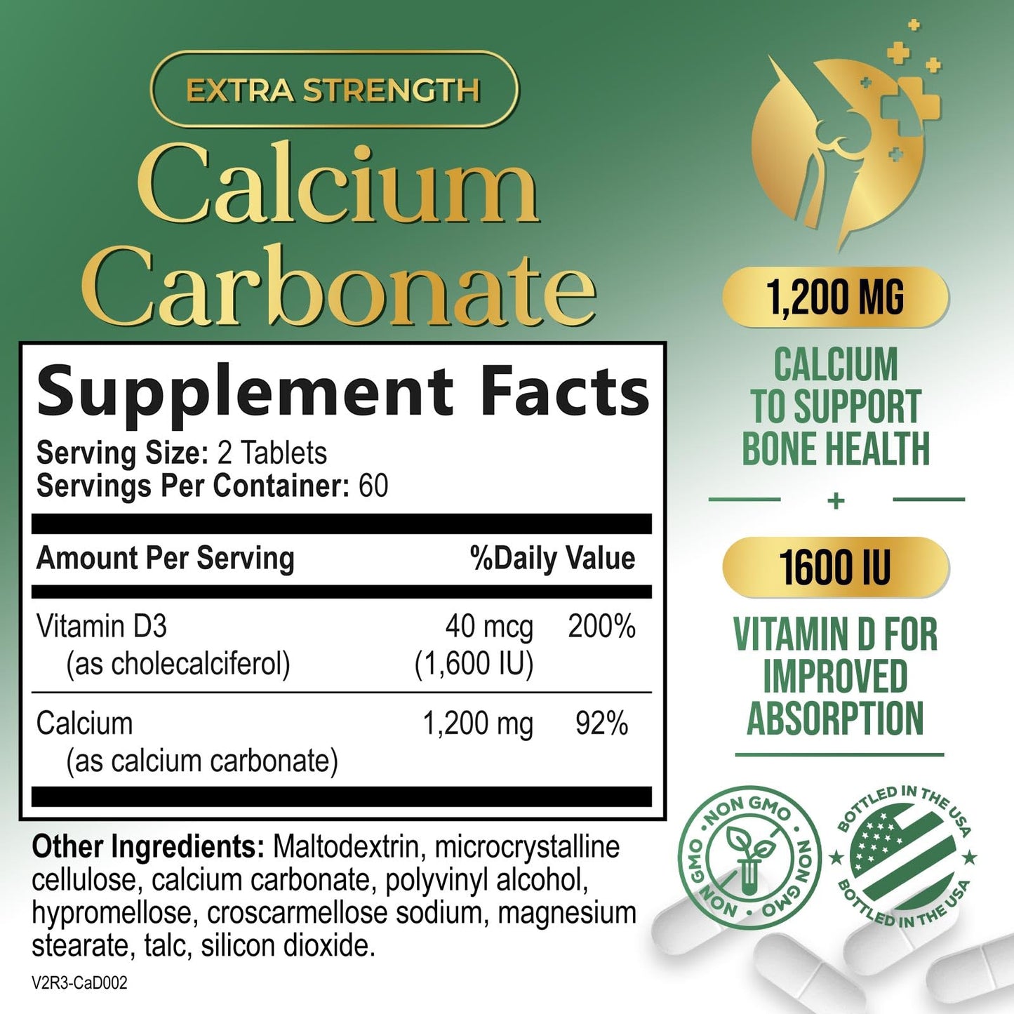 Calcium 1200 mg with Vitamin D3 - Bone Health Supplement for Men & Women | 120 Tablets