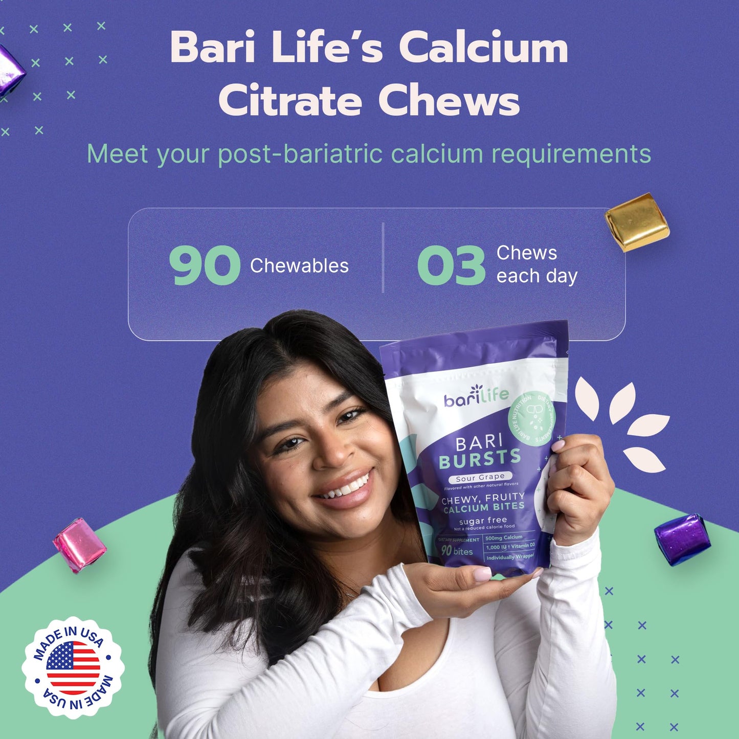 Calcium Citrate Bariatric Chews with 1000 IU Vitamin D3 | BariBurst by Bari Life - Fruit Punch