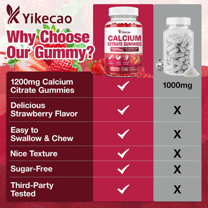 Calcium Citrate Gummies 1200mg – Strawberry Flavor, D3 & K2, 60 Count