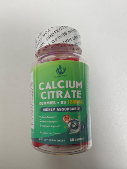 1200mg Calcium Citrate Gummies with Vitamin D3 & K2 – Bone, Muscle & Immune Support | Raspberry