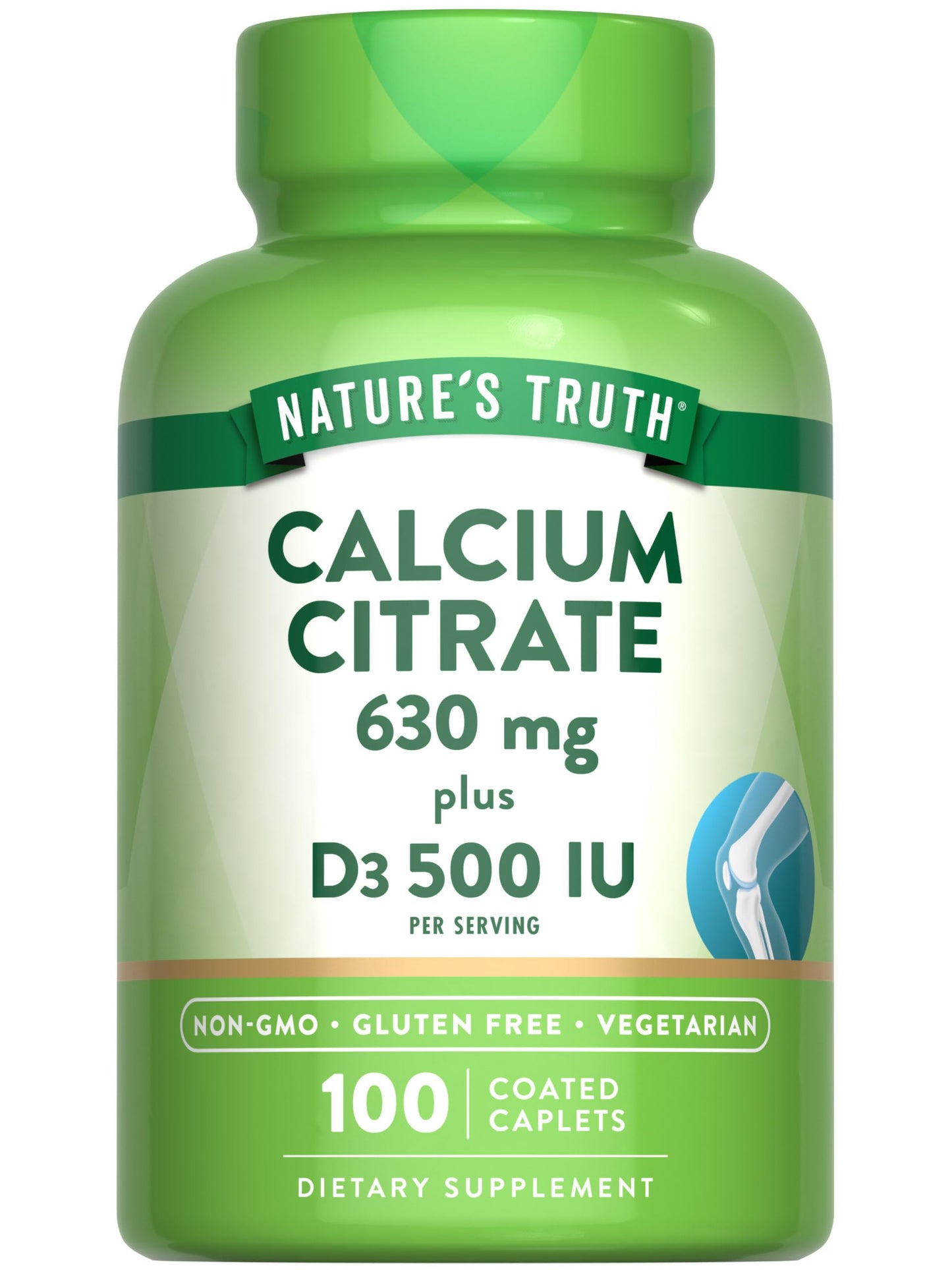 Nature's Truth Calcium Citrate with Vitamin D3 - 100 Caplets | Vegetarian, Non-GMO & Gluten Free