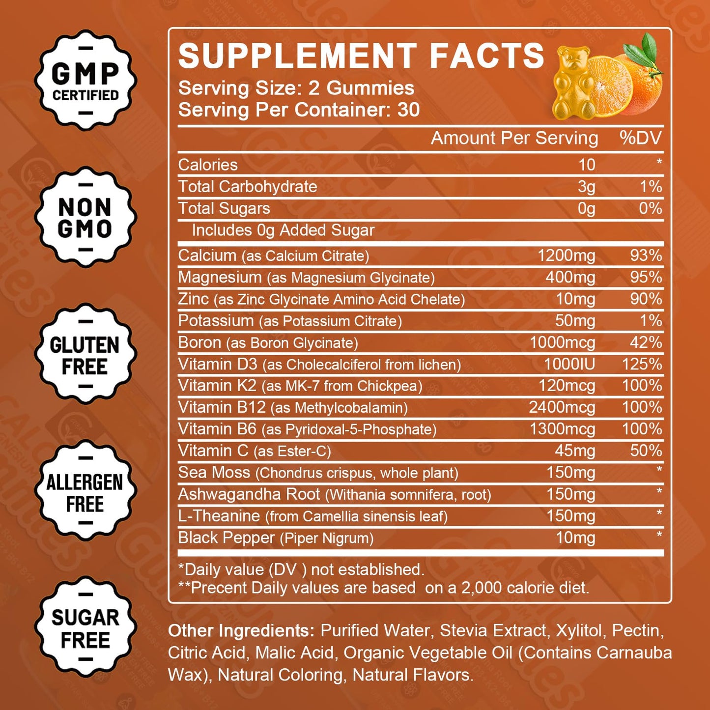 1200mg Calcium Gummies with D3, K2, B12 & B6 – Plant Complex Calcium Magnesium with Sea Moss