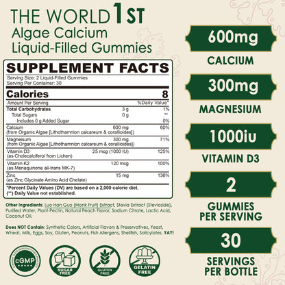 2 Pack Plant-Based Calcium Gummies 600mg + D3 K2 Mg Zn – Vegan, Sugar-Free | LILICARE