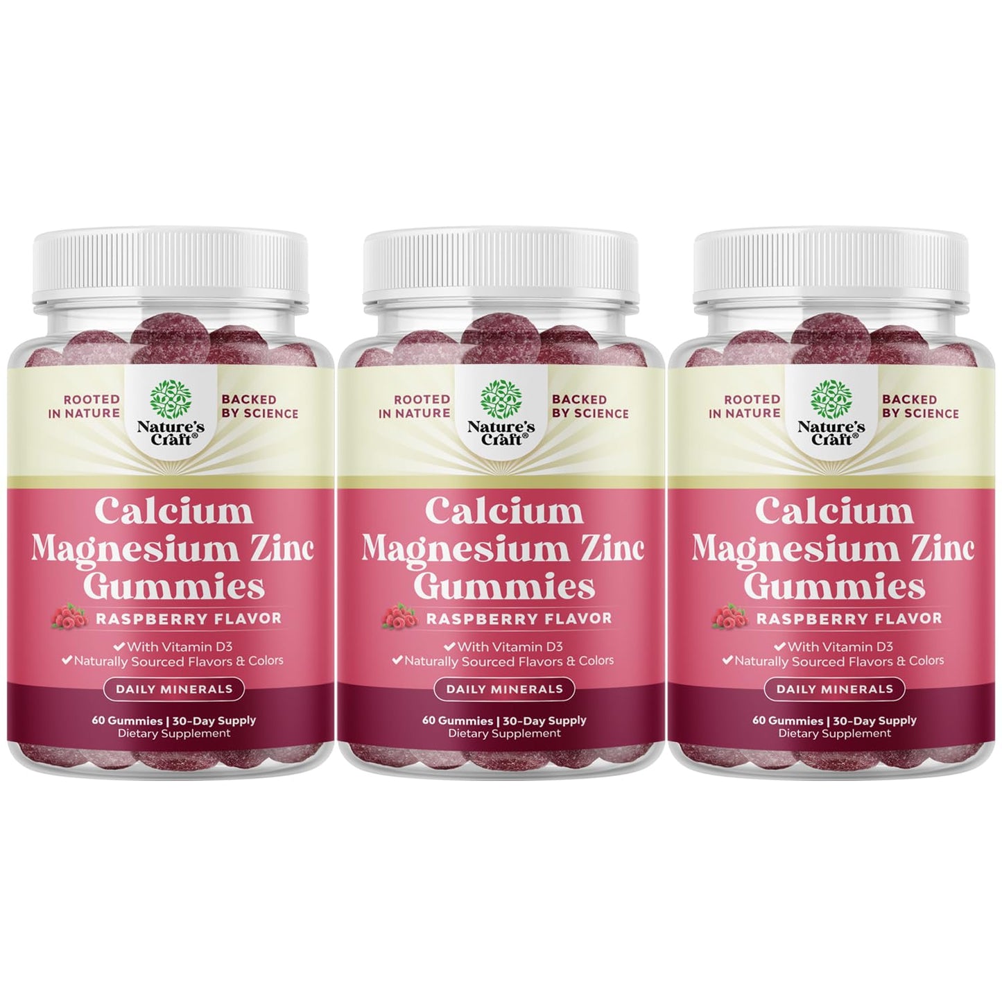 Calcium Magnesium Zinc Gummies with Vitamin D3 – Kosher Non-GMO Gelatin-Free (3 Month Supply)