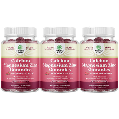 Calcium Magnesium Zinc Gummies with Vitamin D3 – Kosher Non-GMO Gelatin-Free (3 Month Supply)