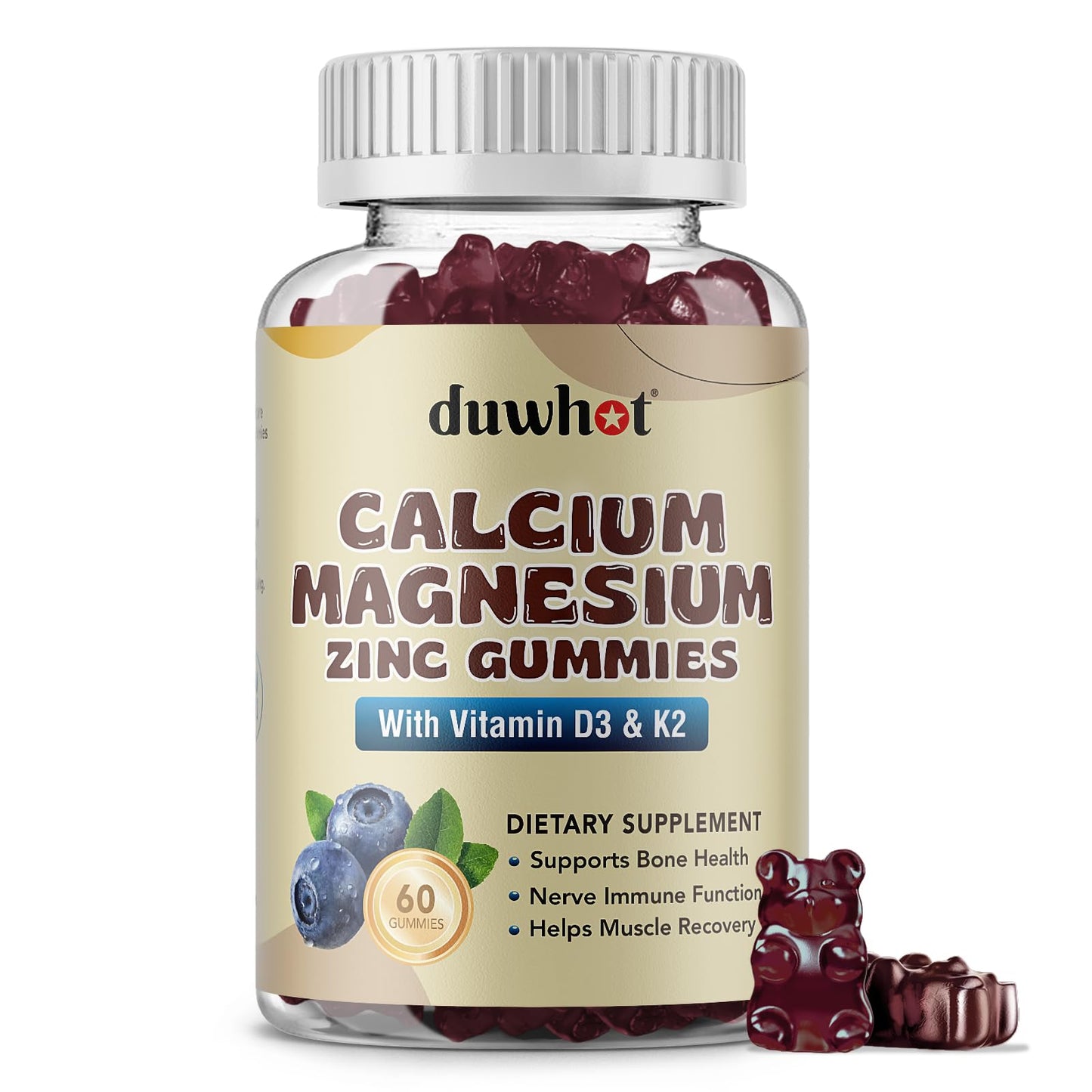 Calcium Magnesium Zinc Gummies for Women - 1000 mg, D3 & K2, 60 Ct