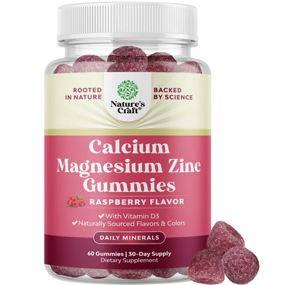 Calcium Magnesium Zinc Gummies with Vitamin D3 for Bone & Teeth Health | Kosher, Non-GMO, Gelatin-Free (1 Month)