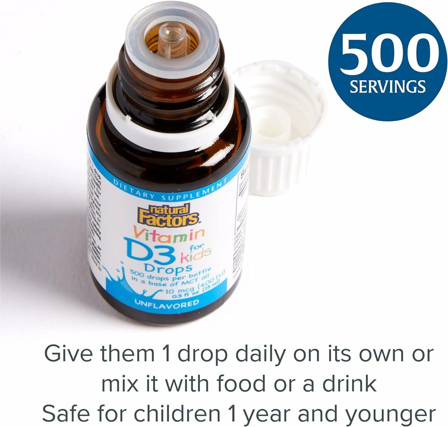 Natural Factors Vitamin D3 Drops 400 IU (10 mcg) for Kids - Supports Strong Bones & Immune Function