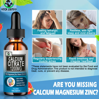 2 Pack Liquid Calcium Drops 1200 mg with Vitamin D3 – Vegan, High Absorption