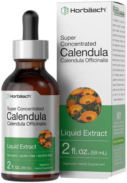 Horbäach Calendula Tincture - 2 fl oz Liquid Extract Drops | Alcohol Free, Vegetarian & Non-GMO