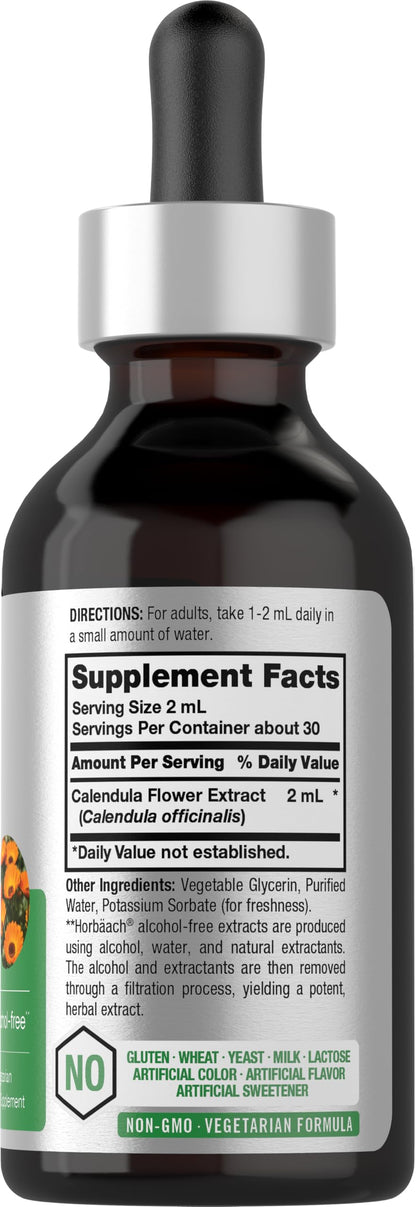Horbäach Calendula Tincture - 2 fl oz Liquid Extract Drops | Alcohol Free, Vegetarian & Non-GMO