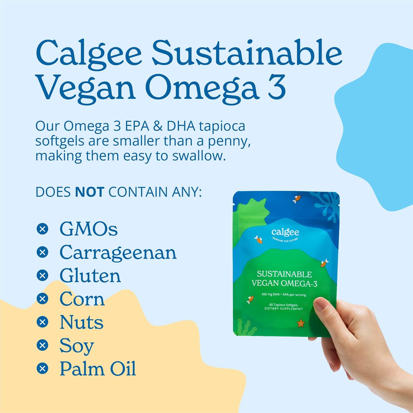 Calgee Vegan Omega-3 450mg DHA + EPA from Algae | Carrageenan-Free Softgels (120 Ct)
