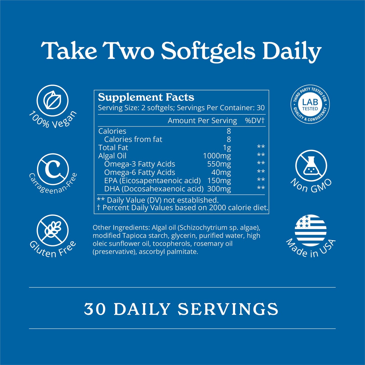 Calgee Vegan Omega-3 450mg DHA + EPA from Algae | Carrageenan-Free Softgels (120 Ct)