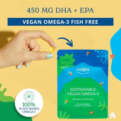 Calgee Vegan Omega-3 450mg DHA + EPA from Algae | Carrageenan-Free Softgels (120 Ct)