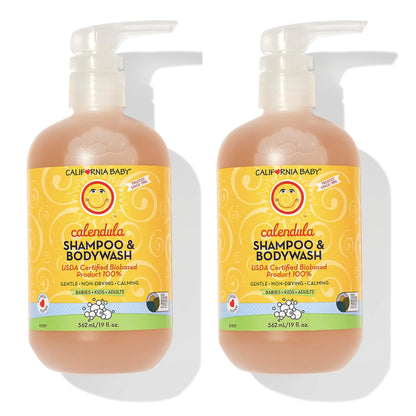 California Baby Calendula Baby Shampoo + Wash 2-Pack – Plant-Based, Hypoallergenic