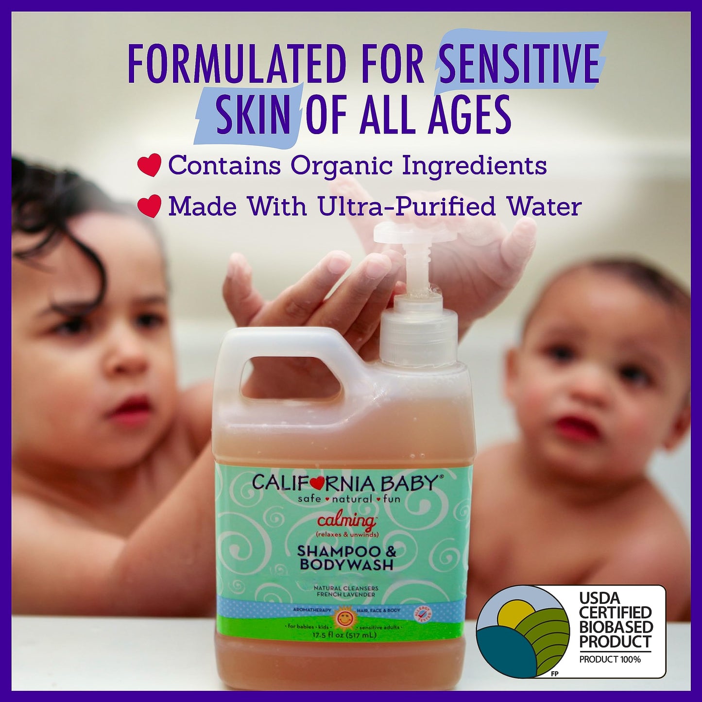 California Baby Calming Shampoo + Body Wash – 100% Plant-Based, Lavender, Hypoallergenic (517 mL / 17.5 oz)