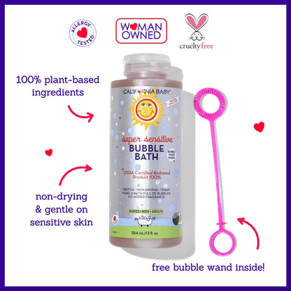 California Baby Super Sensitive Bubble Bath – Fragrance-Free, 100% Plant-Based (USDA Bio-Based) | Allergy-Friendly for Babies & Adults | 13 fl oz