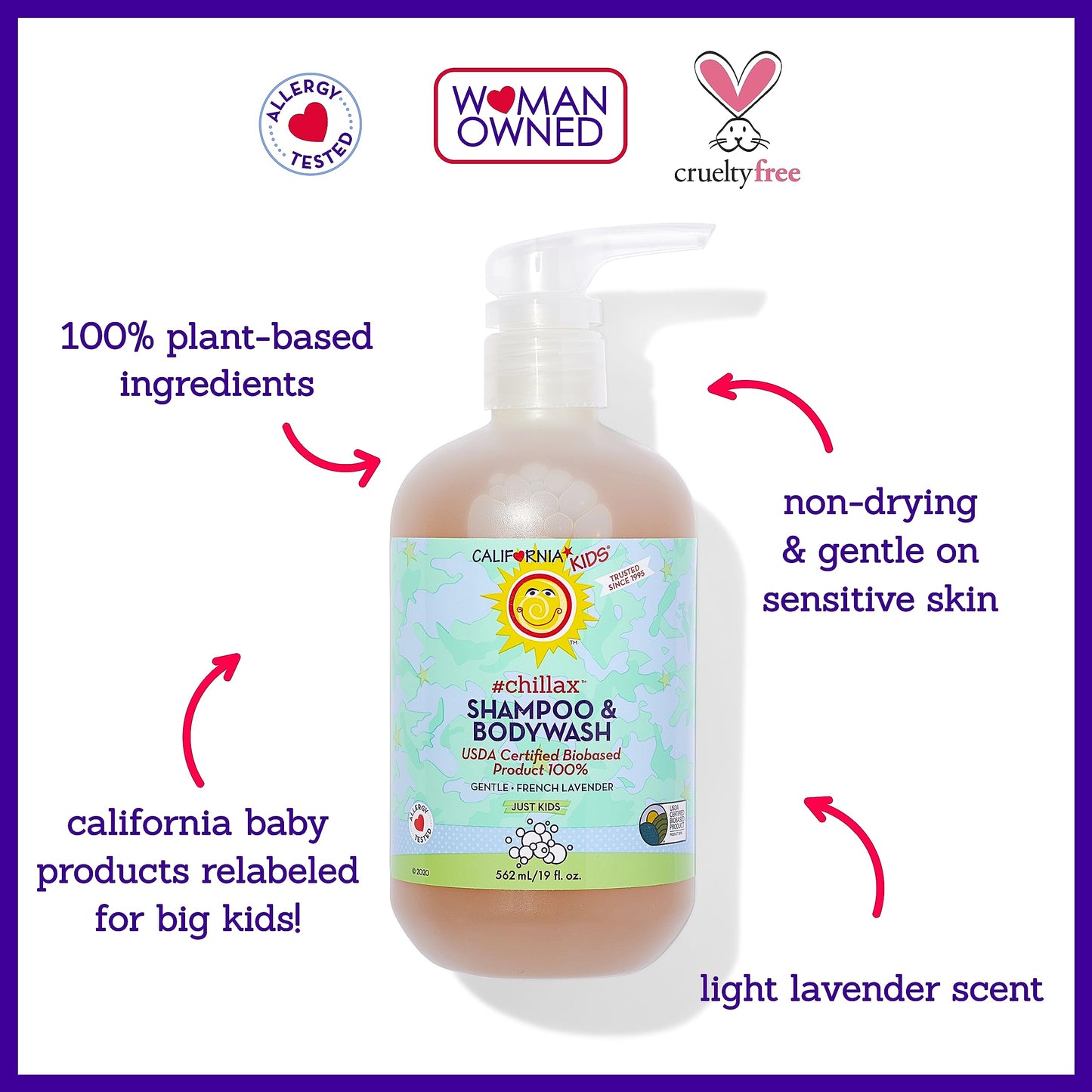 California Kids Chillax Shampoo & Bodywash – 100% Plant-Based, Gentle Lavender (562 mL / 19 oz)