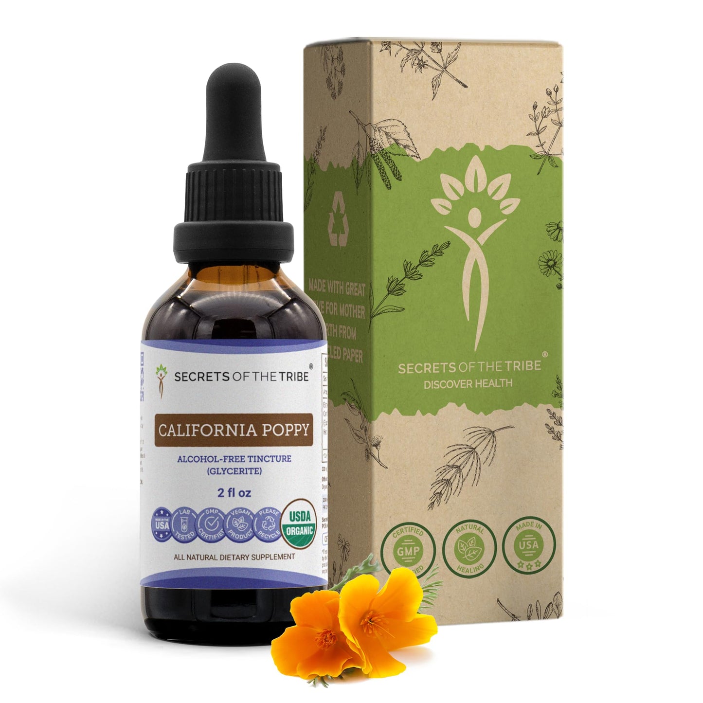 California Poppy USDA Organic Tincture – Alcohol-Free, High-Potency Drops (2 oz)