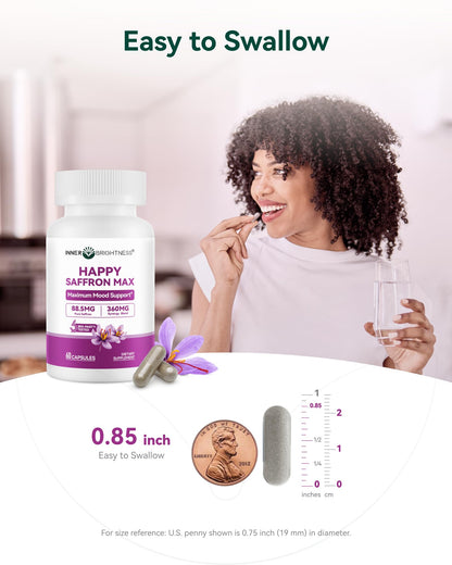 Happy Saffron Max: Mood, Energy & Focus Support - 60 Veg Capsules | Made in USA