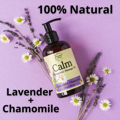 Calm Massage Oil with Lavender & Roman Chamomile – All-Natural, Nut-Free, 8oz | Brookethorne Naturals