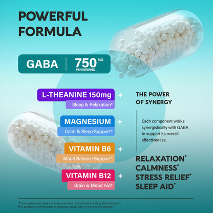 NUTRAHARMONY GABA L-Theanine 900mg – Made in USA | Magnesium & Vitamin B6 | Calm, Sleep & Mood Support – 240 Capsules