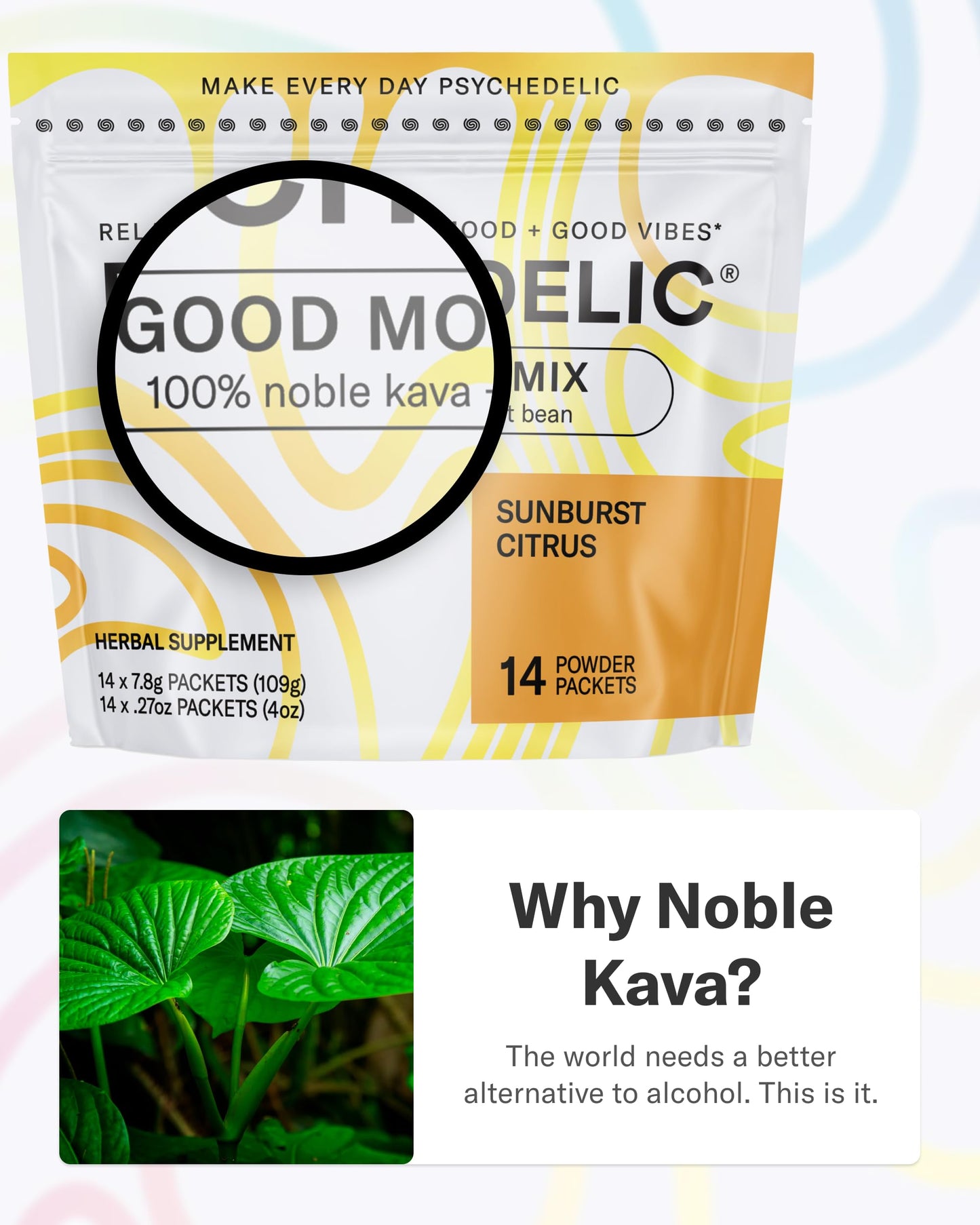 Calming Kava Drink Mix – Sunburst Citrus, 14 Sticks