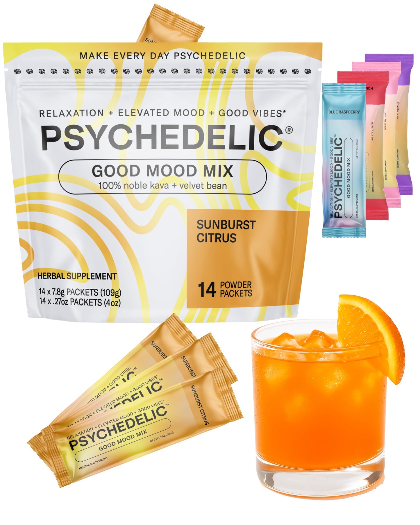 Calming Kava Drink Mix – Sunburst Citrus, 14 Sticks