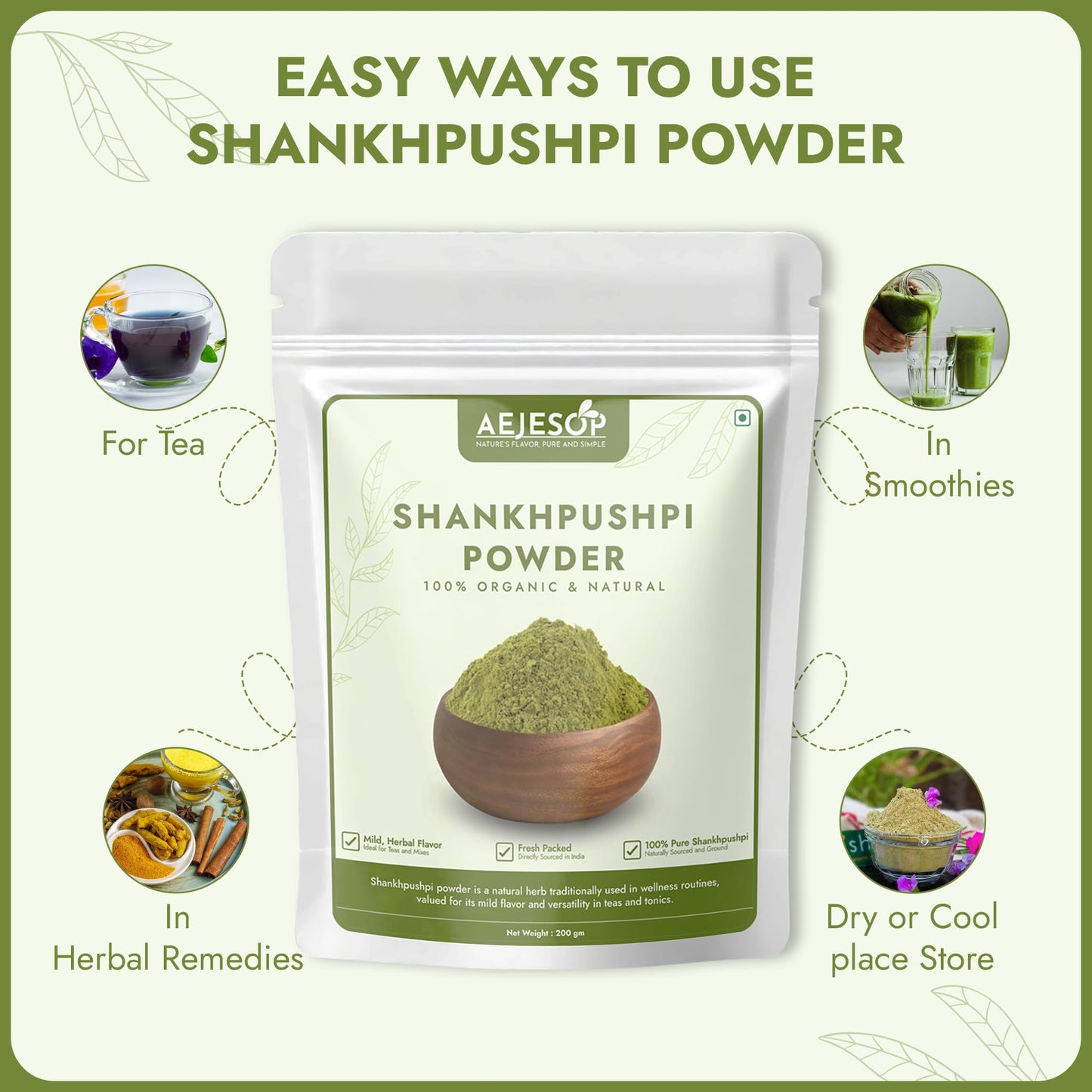AEJESOP Shankhpushpi Powder – Memory Booster & Digestive Support Tea, 7oz (200g)