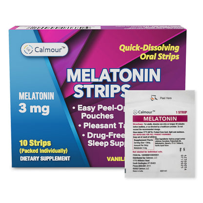 CALMOUR 10 Oral Sleep Strips | 3mg Melatonin Fast-Dissolving Sleep Aid for Restful Nights and Eye Health