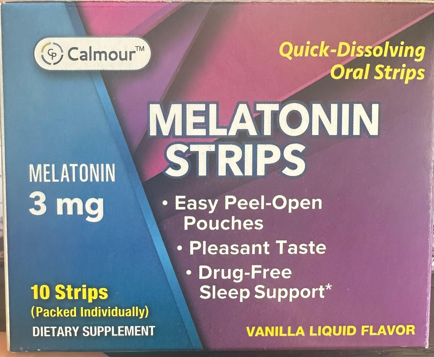 CALMOUR 10 Oral Sleep Strips | 3mg Melatonin Fast-Dissolving Sleep Aid for Restful Nights and Eye Health