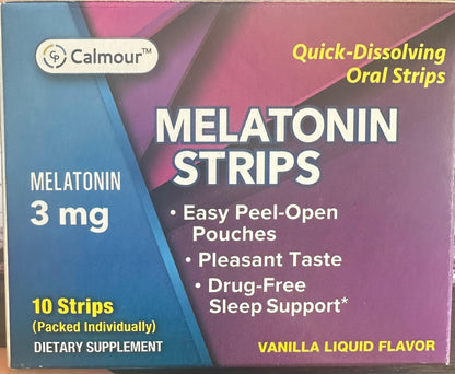 CALMOUR 10 Oral Sleep Strips | 3mg Melatonin Fast-Dissolving Sleep Aid for Restful Nights and Eye Health