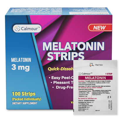 CALMOUR 100 Melatonin Strips – 3mg Fast-Dissolving Sleep Aid