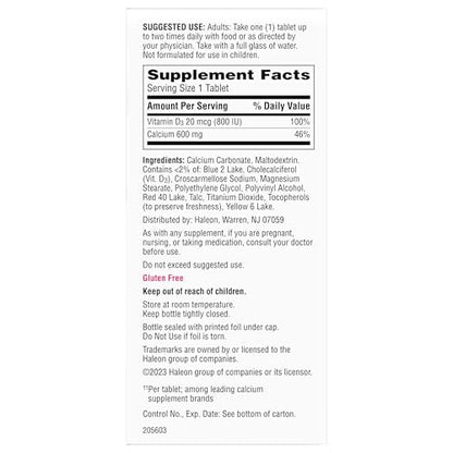 Caltrate 600 Plus D3 Calcium & Vitamin D Tablets – 60 Count | Bone Health